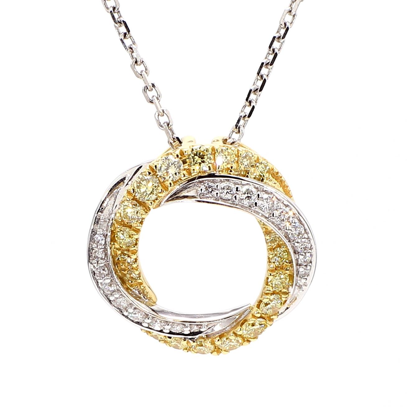 Natural Yellow Round and White Diamond .63 Carat TW Gold Drop Pendant