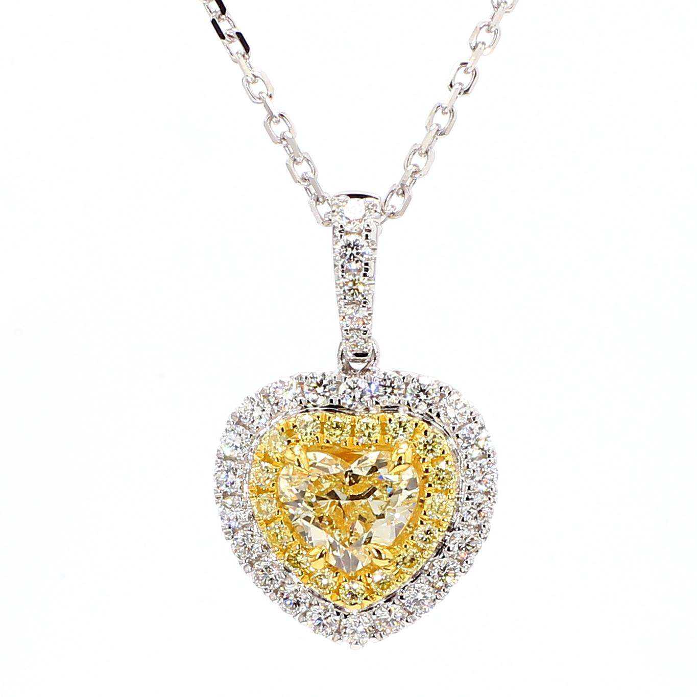 GIA Certified Natural Yellow Heart Diamond 1.57 Carat TW Gold Drop Pendant