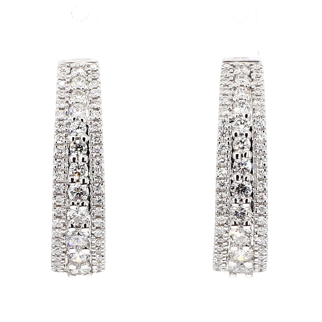 Natural White Round Diamond 1.01 Carat TW White Gold Hoop Earrings