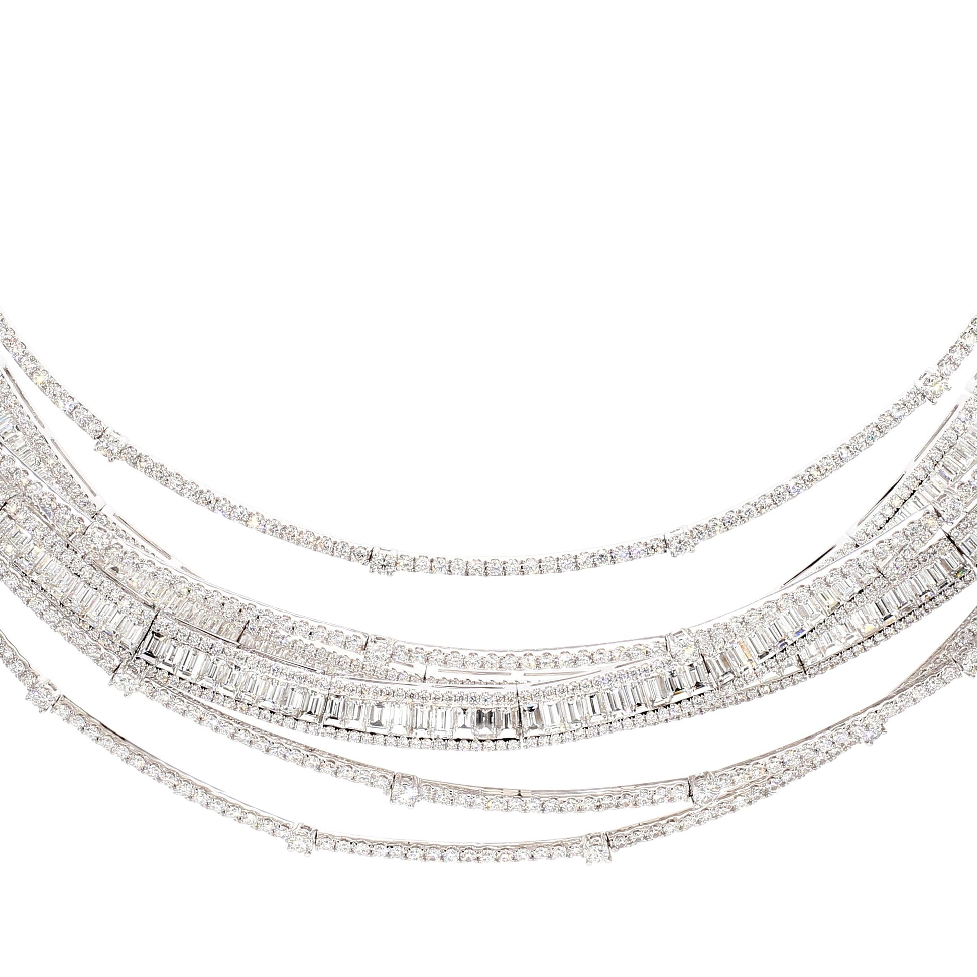 Natural White Baguette Diamond 36.32 Carat TW White Gold Drop Necklace