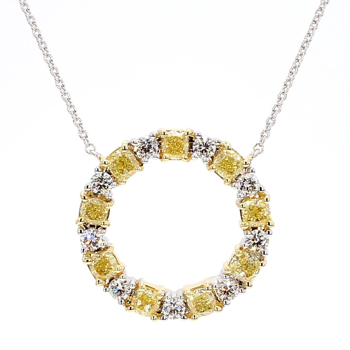 Natural Yellow Cushion and White Diamond 2.25 Carat TW Gold Drop Pendant