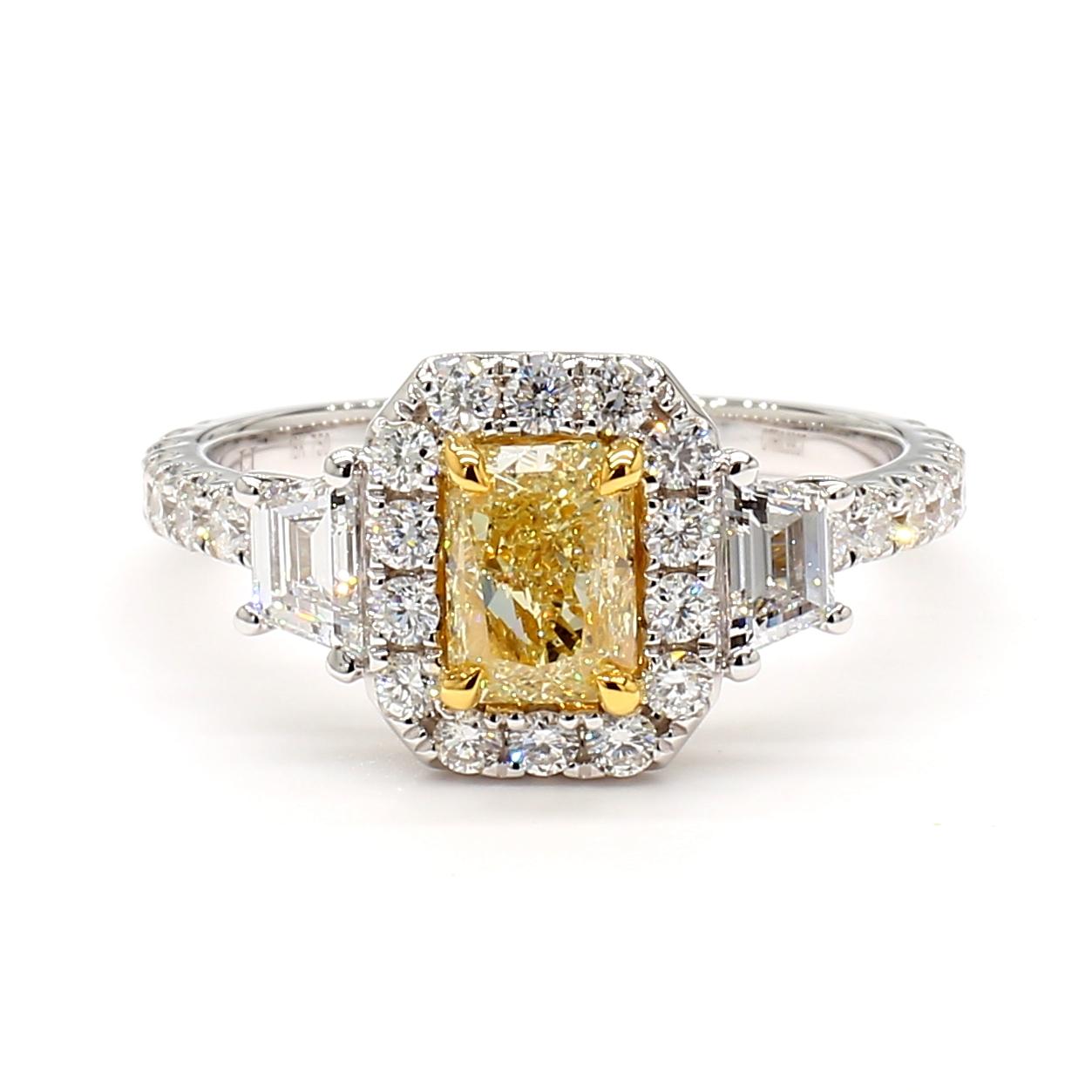 GIA Certified Natural Yellow Radiant Diamond 1.98 Carat TW Gold Cocktail Ring