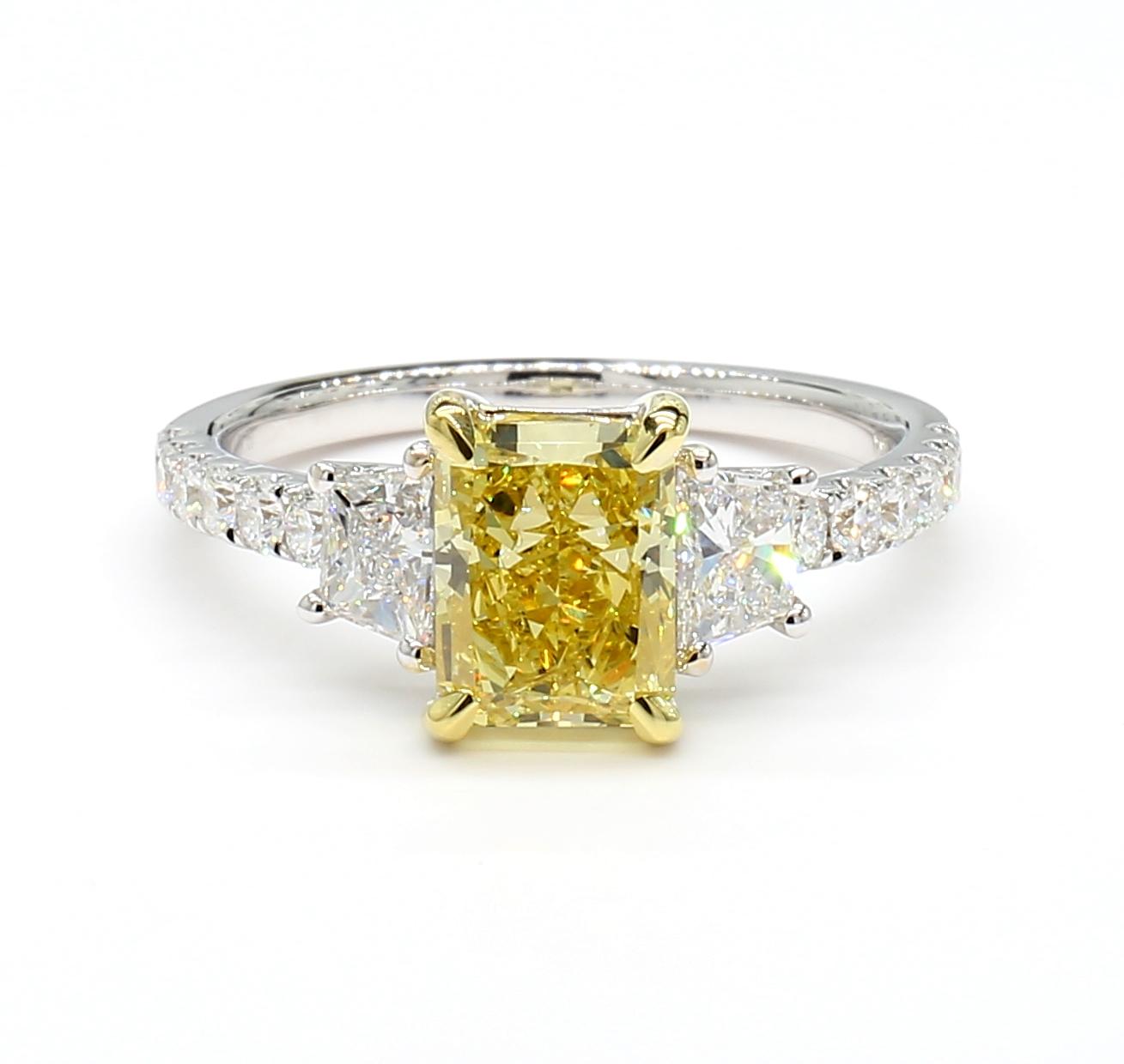 GIA Certified Natural Yellow Radiant Diamond 2.47 Carat TW Gold Cocktail Ring