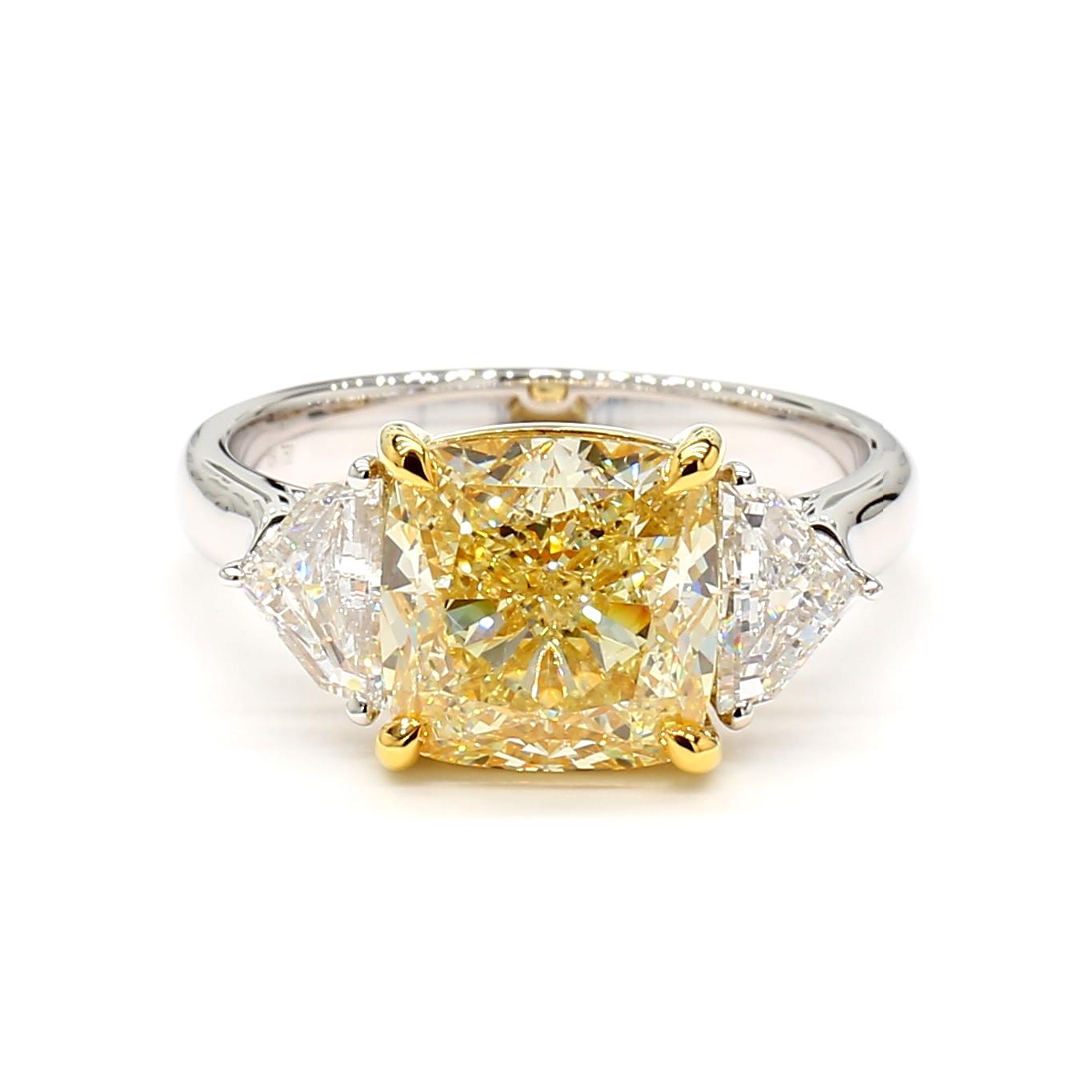 GIA Certified Natural Yellow Cushion Diamond 4.69 Carat TW Gold Cocktail Ring