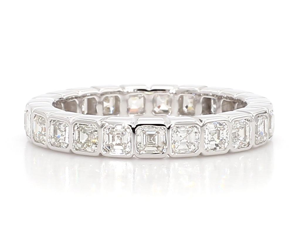 Natural White Asscher Diamond 2.49 Carat TW White Gold Eternity Band