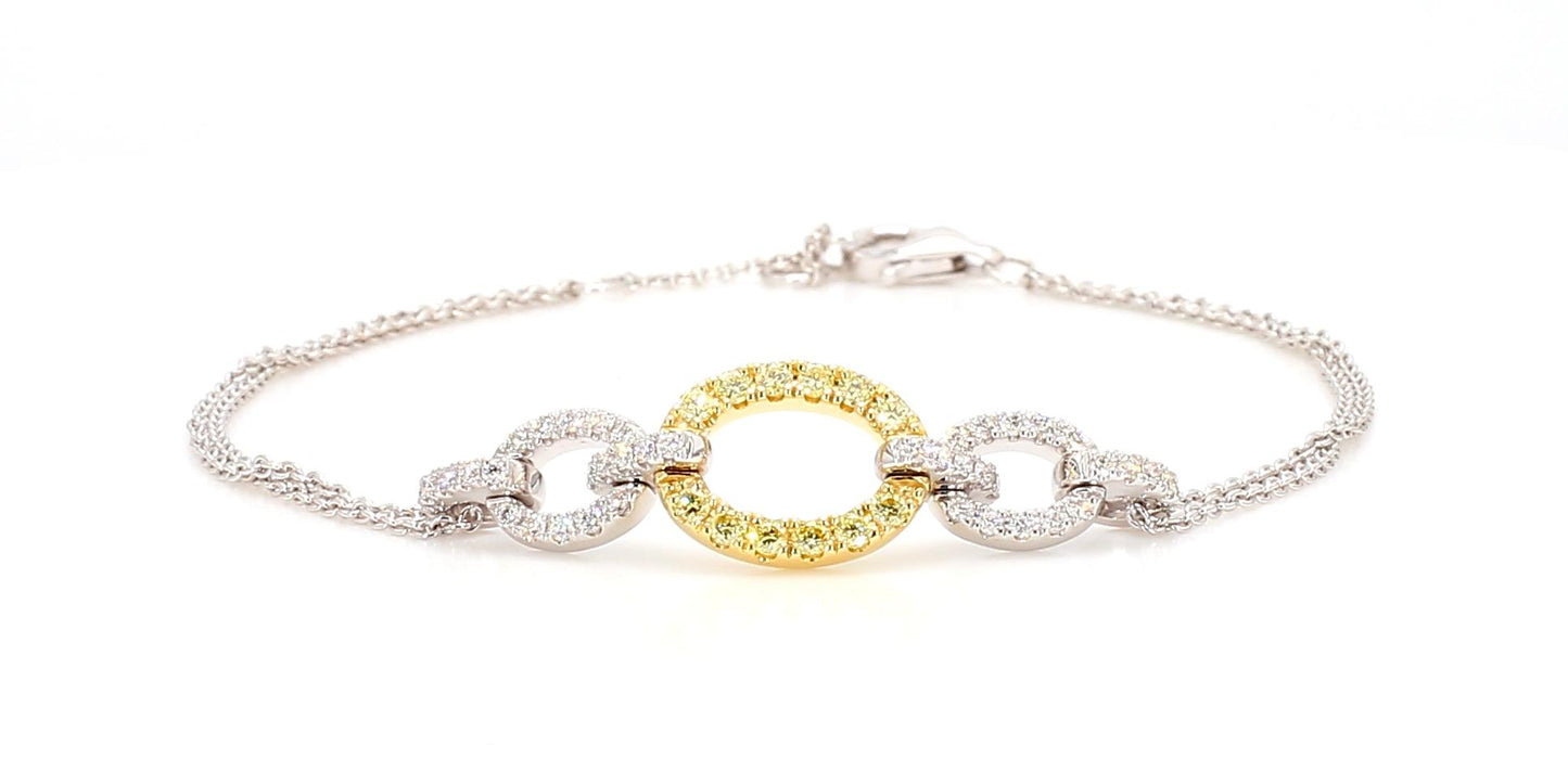 Natural Yellow Round and White Diamond 0.43 Carat TW Gold Tennis Bracelet