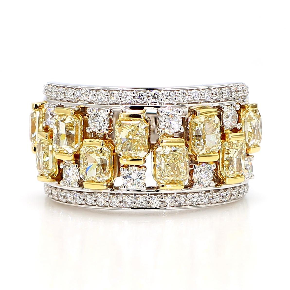 Natural Yellow Radiant Diamond 3.63 Carat TW Gold Cocktail Ring