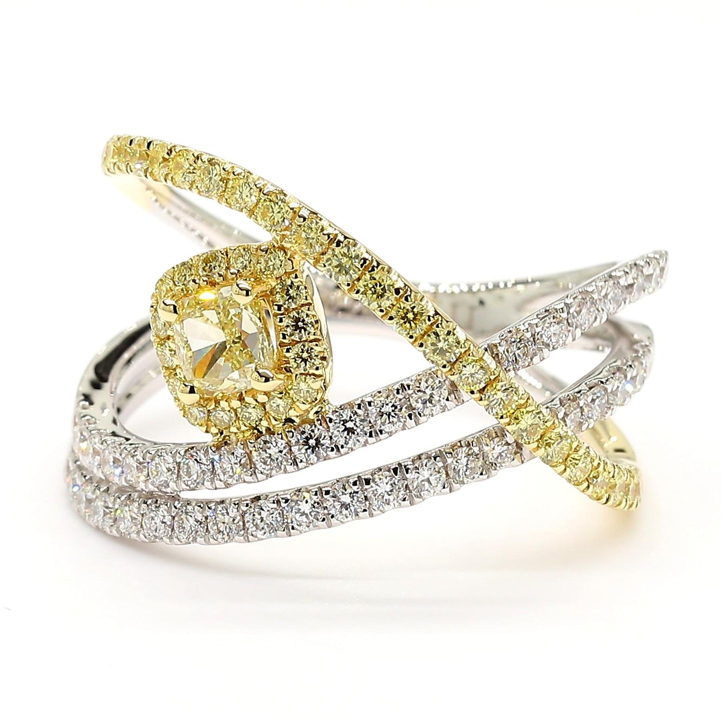 Natural Yellow Cushion Diamond 1.03 Carat TW Gold Cocktail Ring