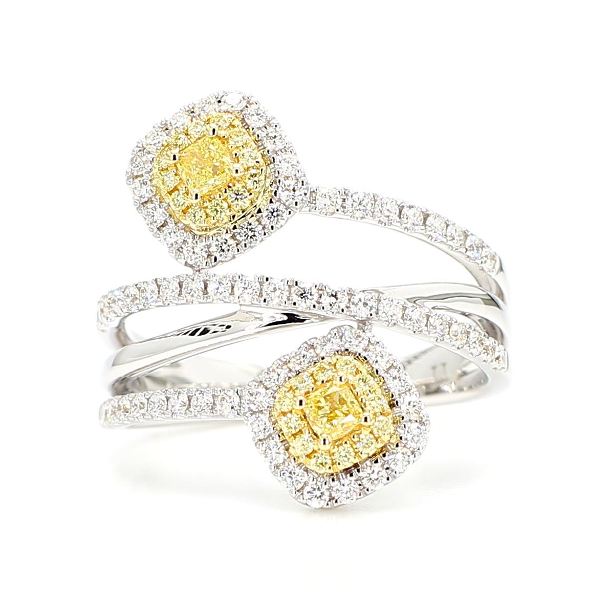 Natural Yellow Cushion Diamond 0.88 Carat TW Gold Cocktail Ring