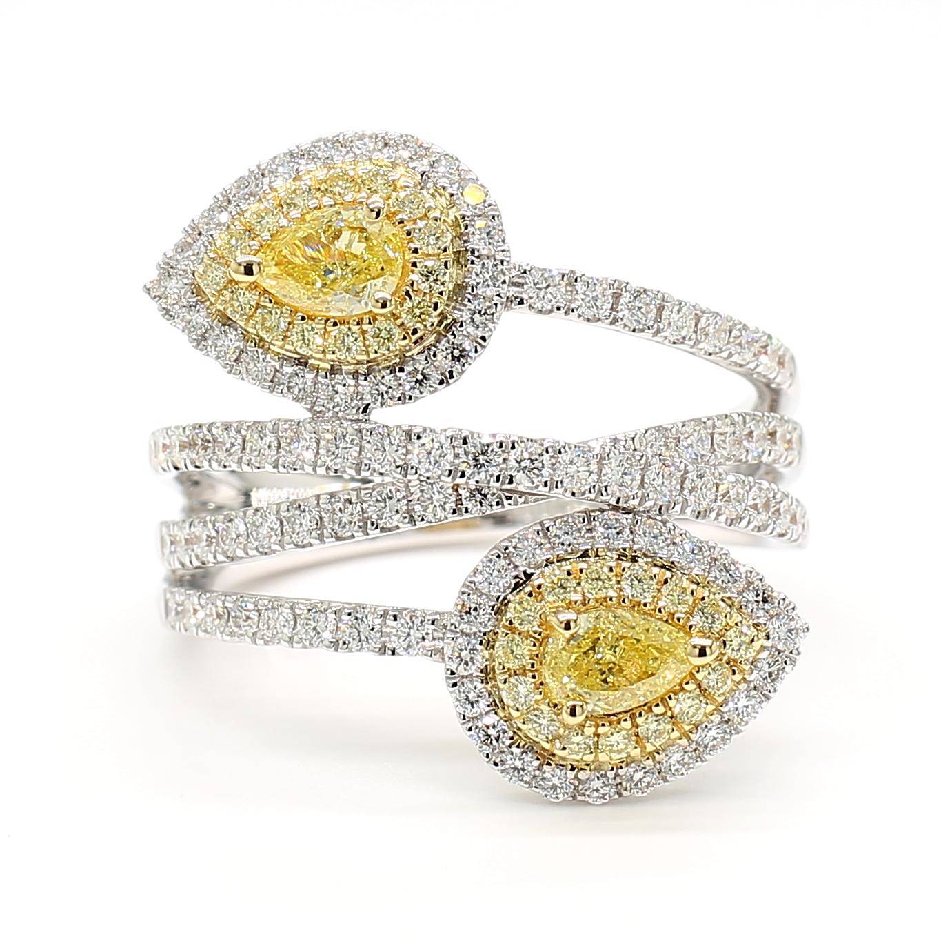 Natural Yellow Pear Diamond 1.31 Carat Tw Gold Cocktail Ring