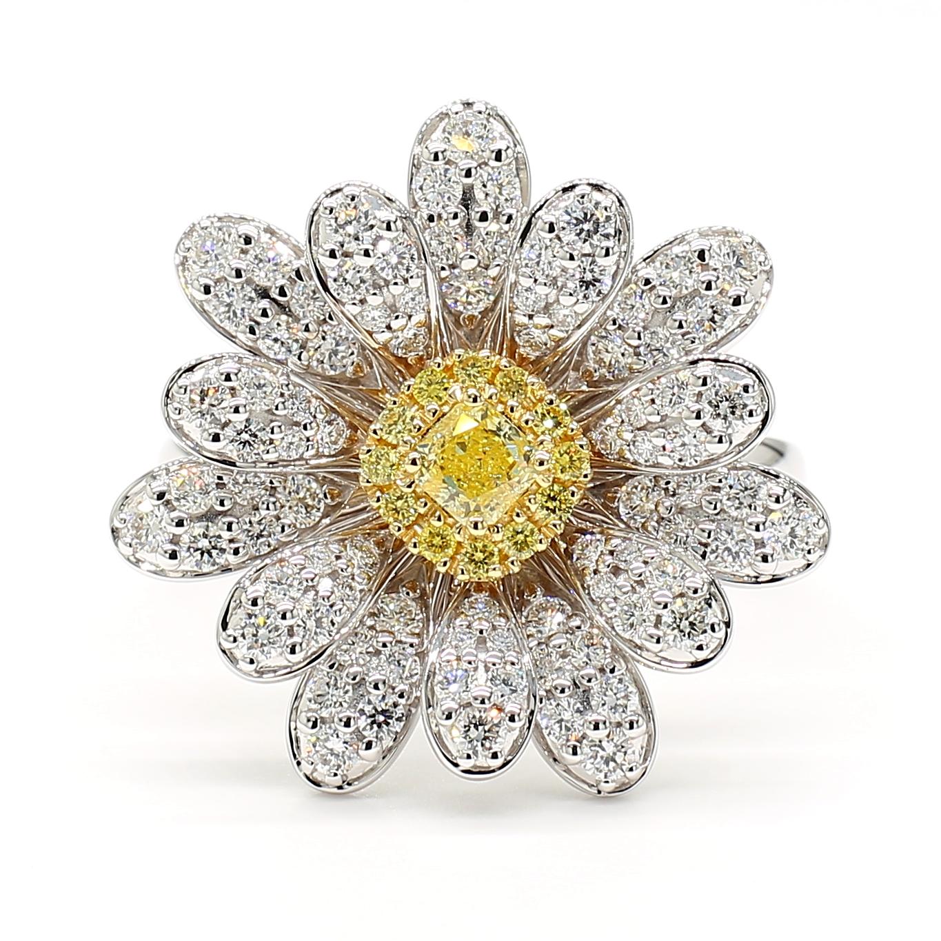 Natural Yellow Cushion Diamond 1.23 Carat TW Gold Cocktail Ring