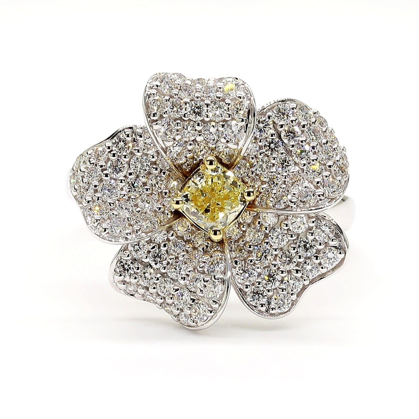 Natural Yellow Cushion Diamond 1.31 Carat TW Gold Cocktail Ring