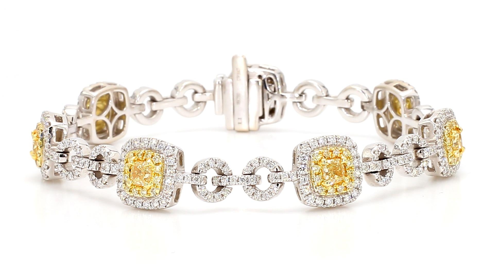 Natural Yellow Cushion Diamond 3.84 Carat TW Gold Tennis Bracelet