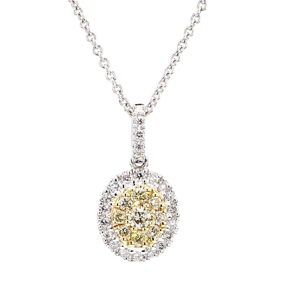 Natural Yellow Round and White Diamond 0.32 Carat TW Gold Drop Pendant