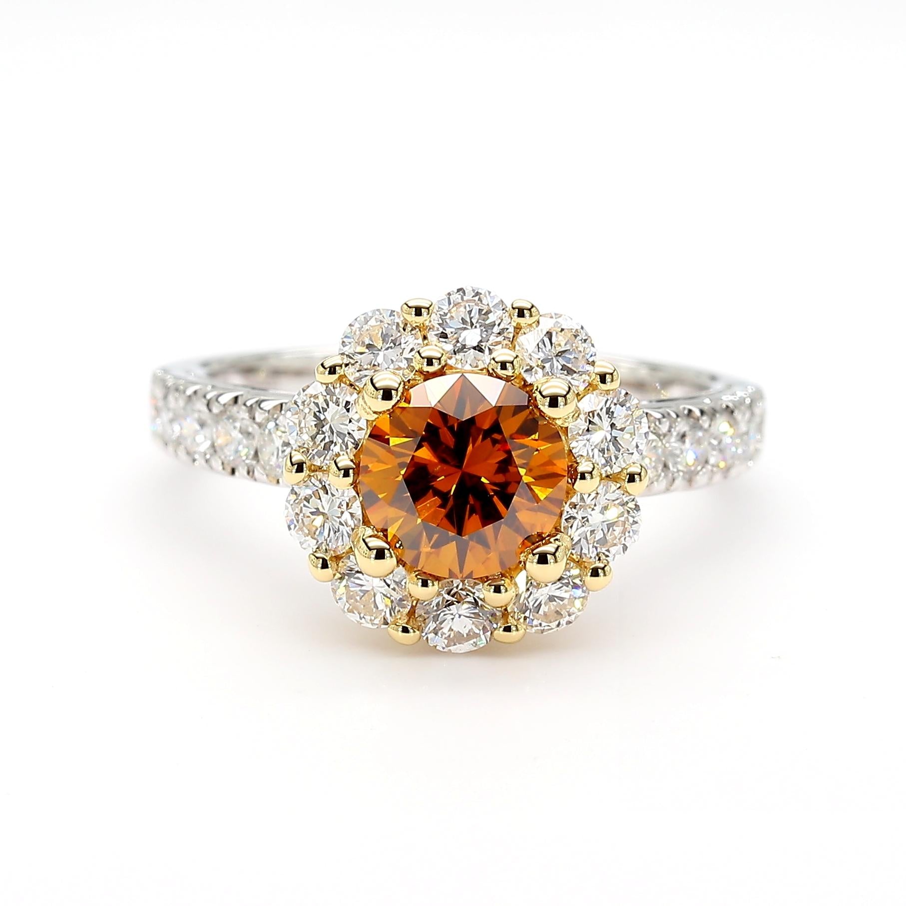 GIA Certified Fancy Deep Brown-Orange Round Diamond 2.26 Carat TW Gold Ring
