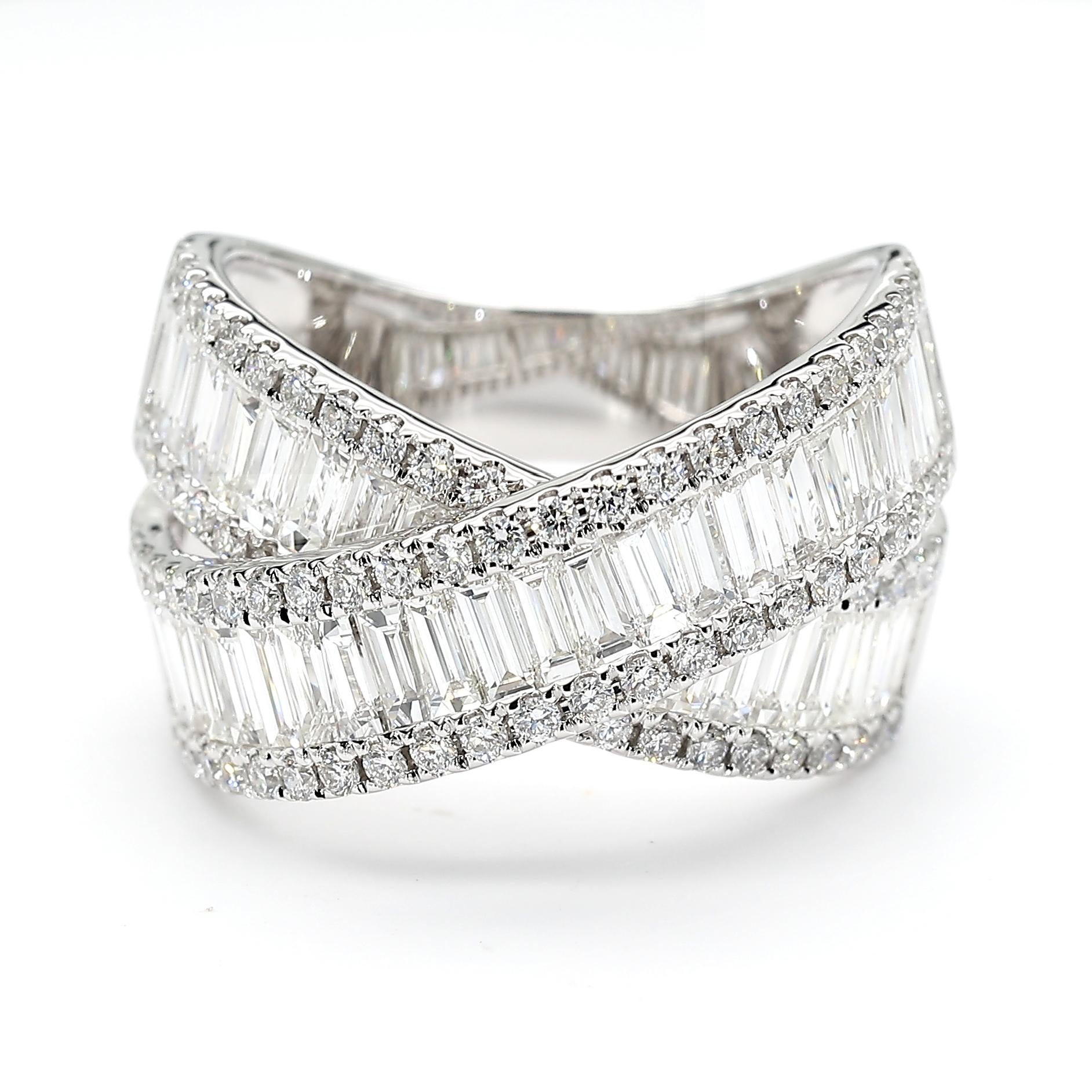Natural White Baguette Diamond 3.68 Carat TW White Gold Cocktail Ring