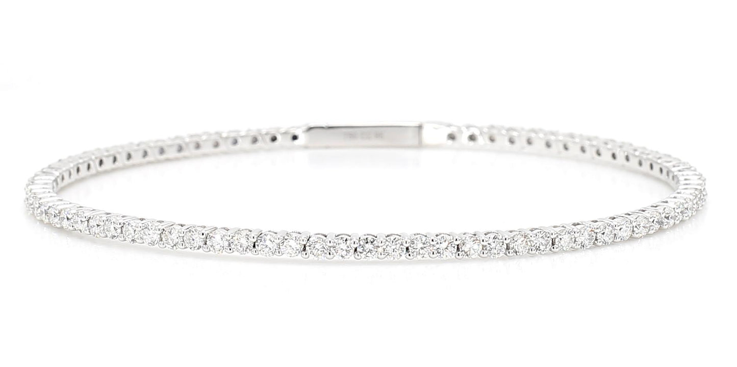 Natural White Round Diamond 2.95 Carat TW White Gold Cuff Bracelet