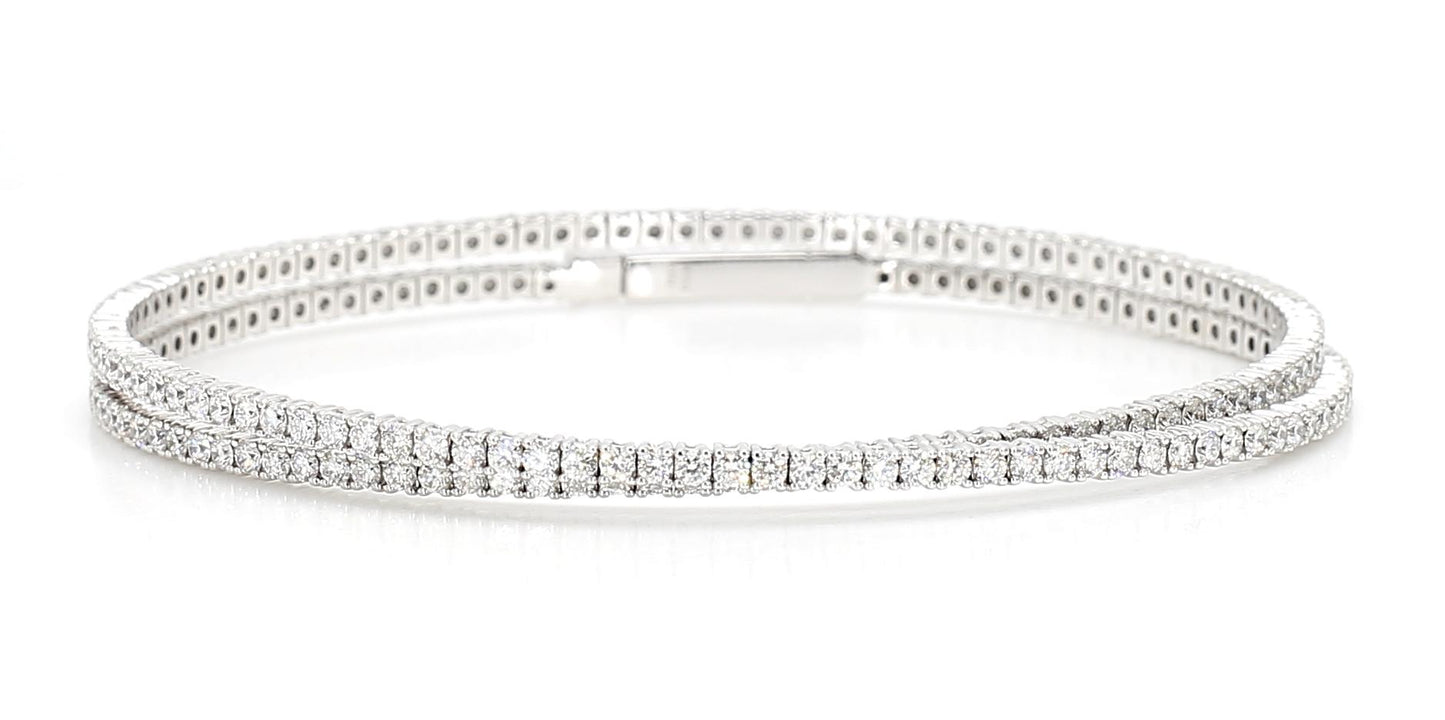 Natural White Round Diamond 3.46 Carat TW White Gold Cuff Bracelet