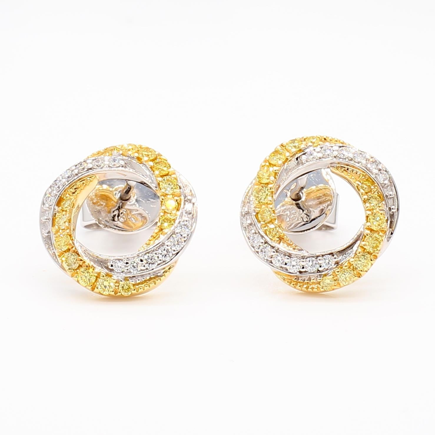 Natural Yellow Round and White Diamond .35 Carat TW Gold Stud Earrings