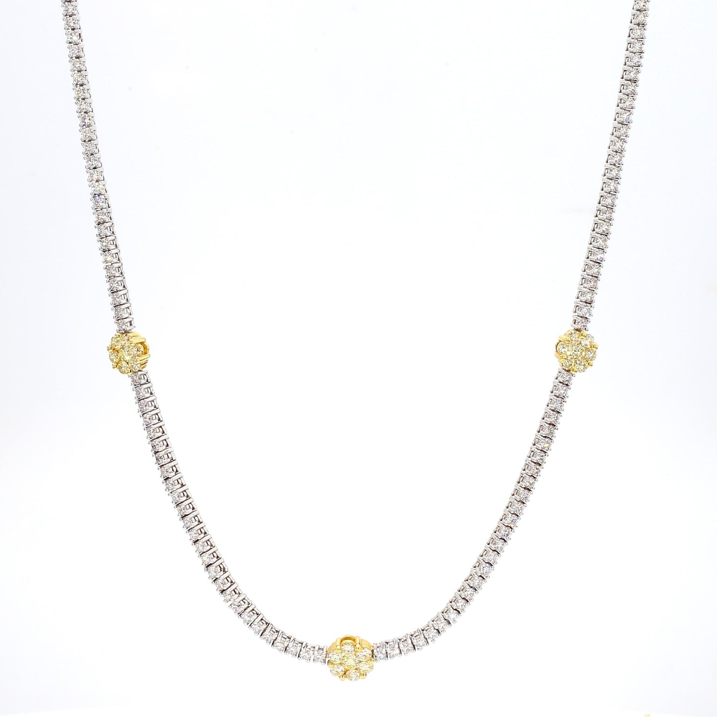 Natural Yellow Round Diamond 4.66 Carat TW Gold Drop Necklace