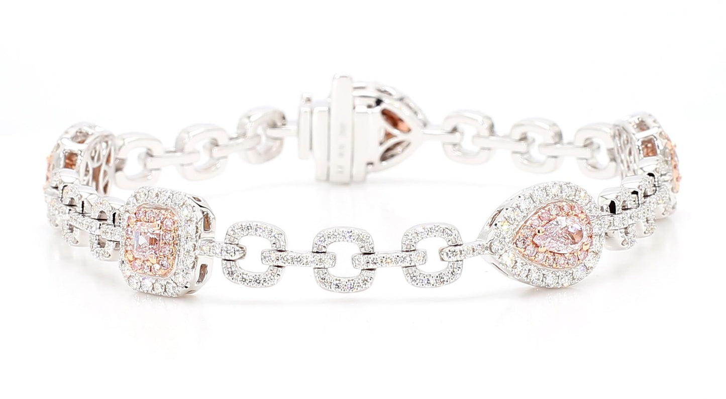 GIA Certified Fancy Pink Diamond 4.13 Carat TW Gold Tennis Bracelet