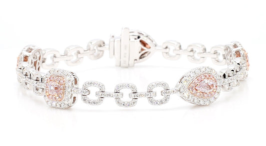 GIA Certified Fancy Pink Diamond 4.13 Carat TW Gold Tennis Bracelet