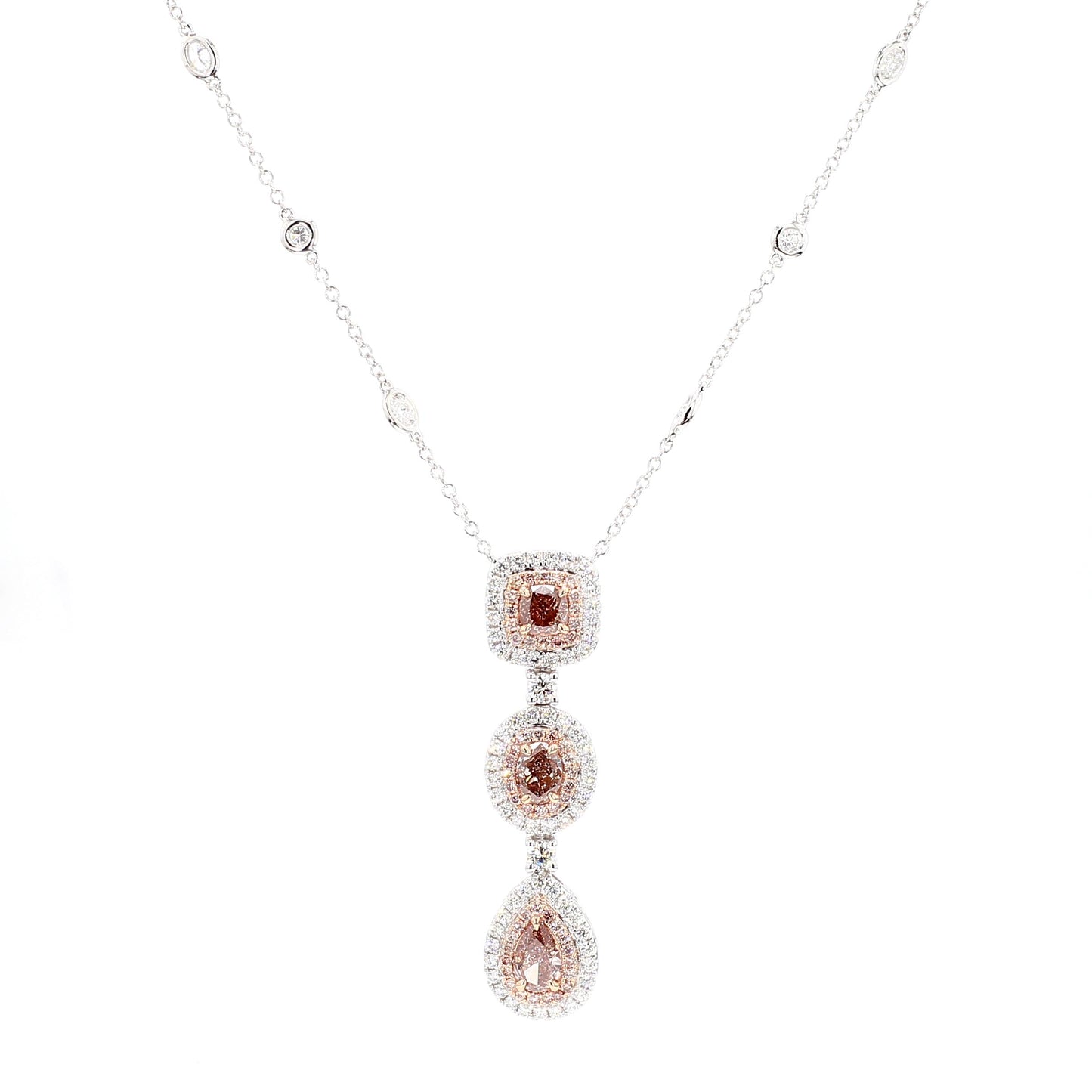 GIA Certified Fancy Pink Pear Diamond 3.13 Carat TW Gold Drop Necklace
