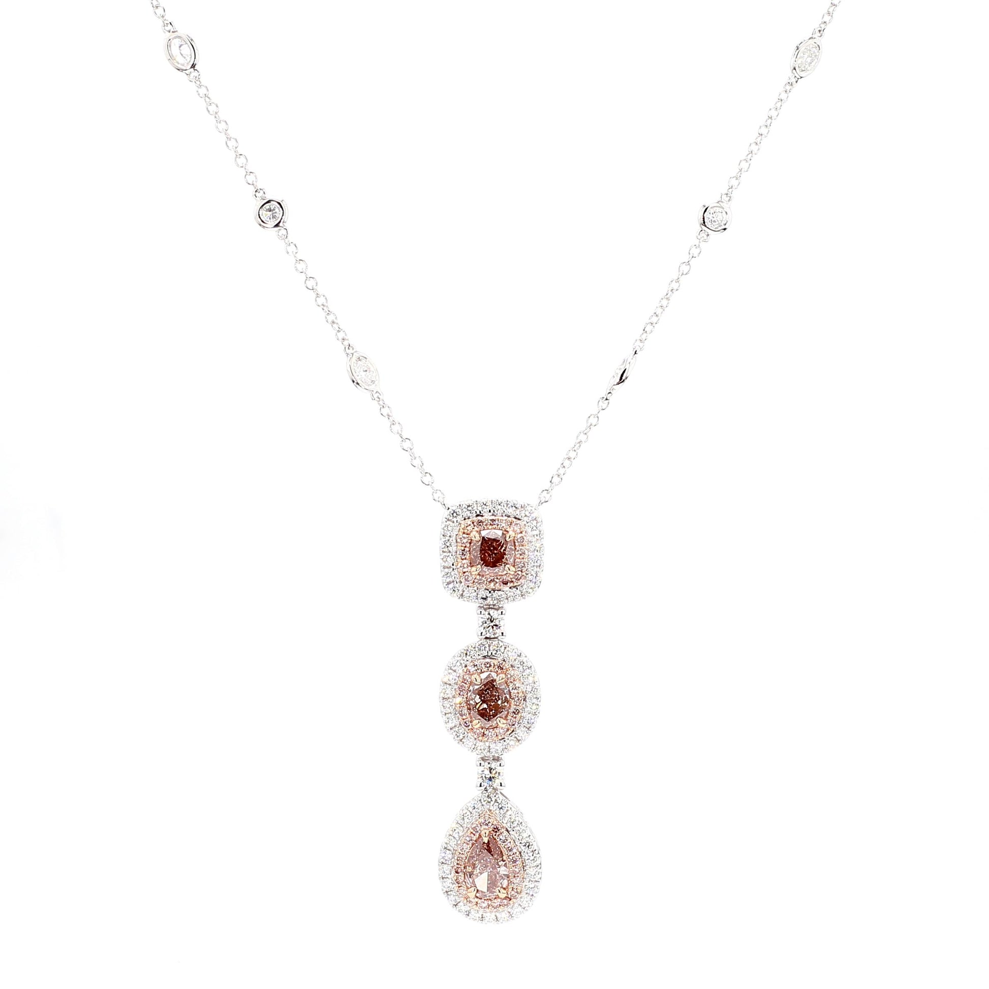GIA Certified Fancy Pink Pear Diamond 3.13 Carat TW Gold Drop Necklace