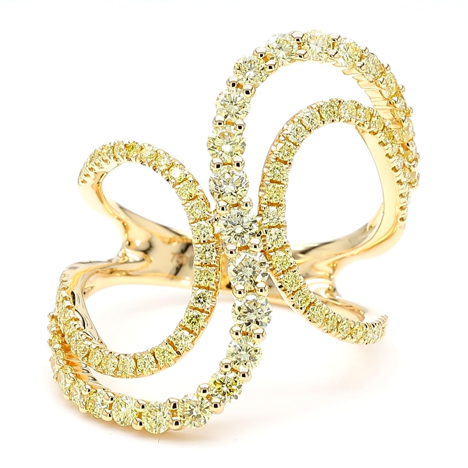 Natural Yellow Round Diamond 1.14 Carat TW Gold Cocktail Ring