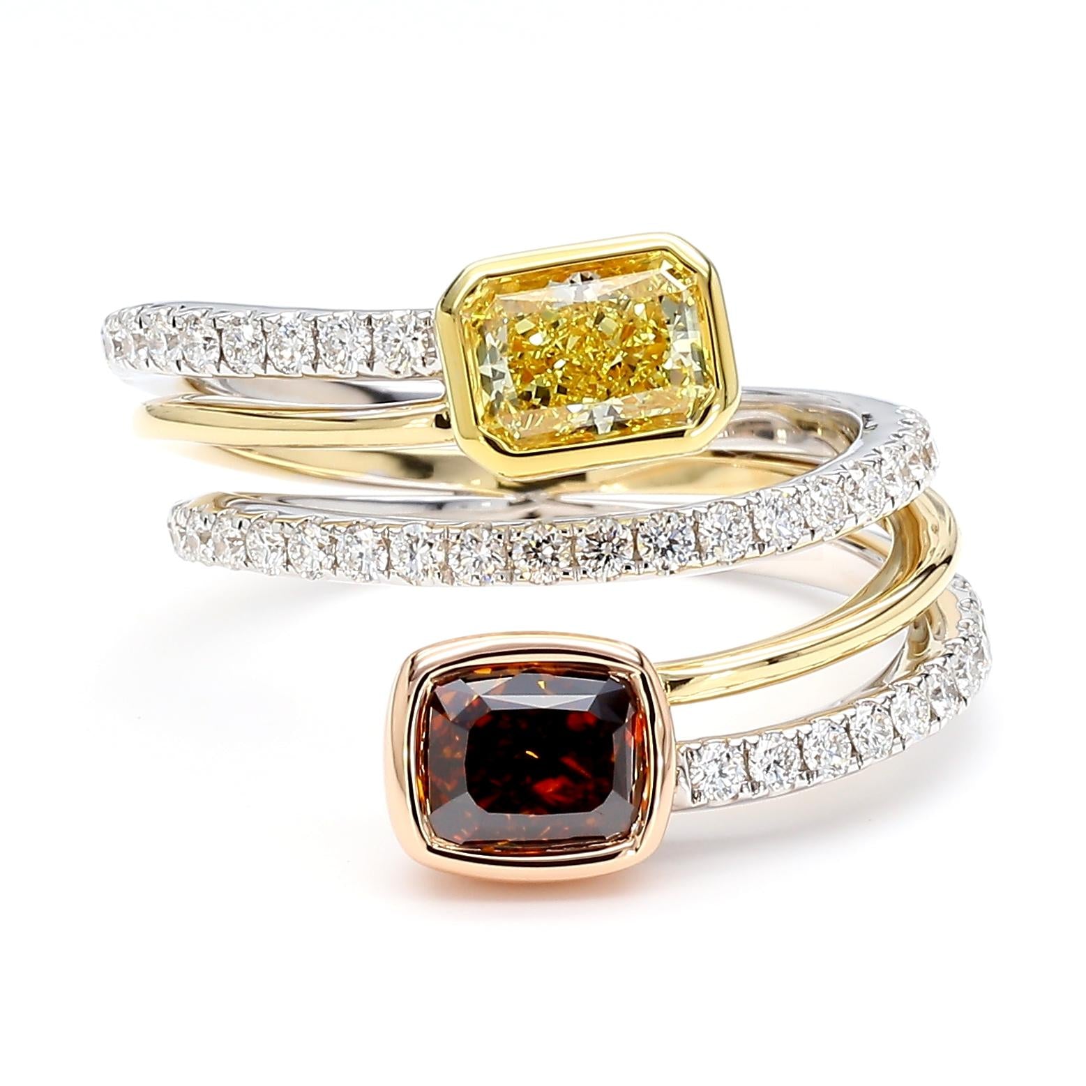 GIA Certified Flawless Intense Yellow Radiant Diamond 2.37 Carat Tw Gold Ring