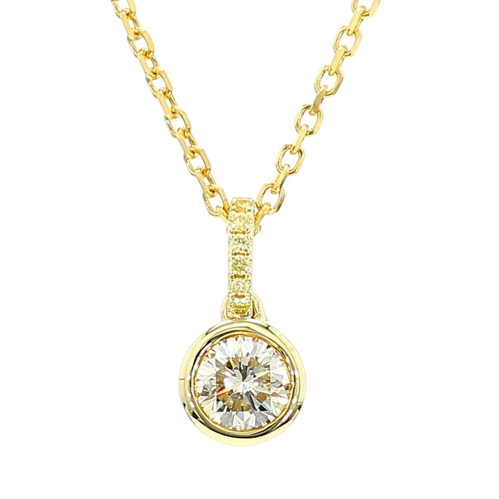GIA Certified Natural Yellow Round Diamond .52 Carat TW Yellow Gold Drop Pendant