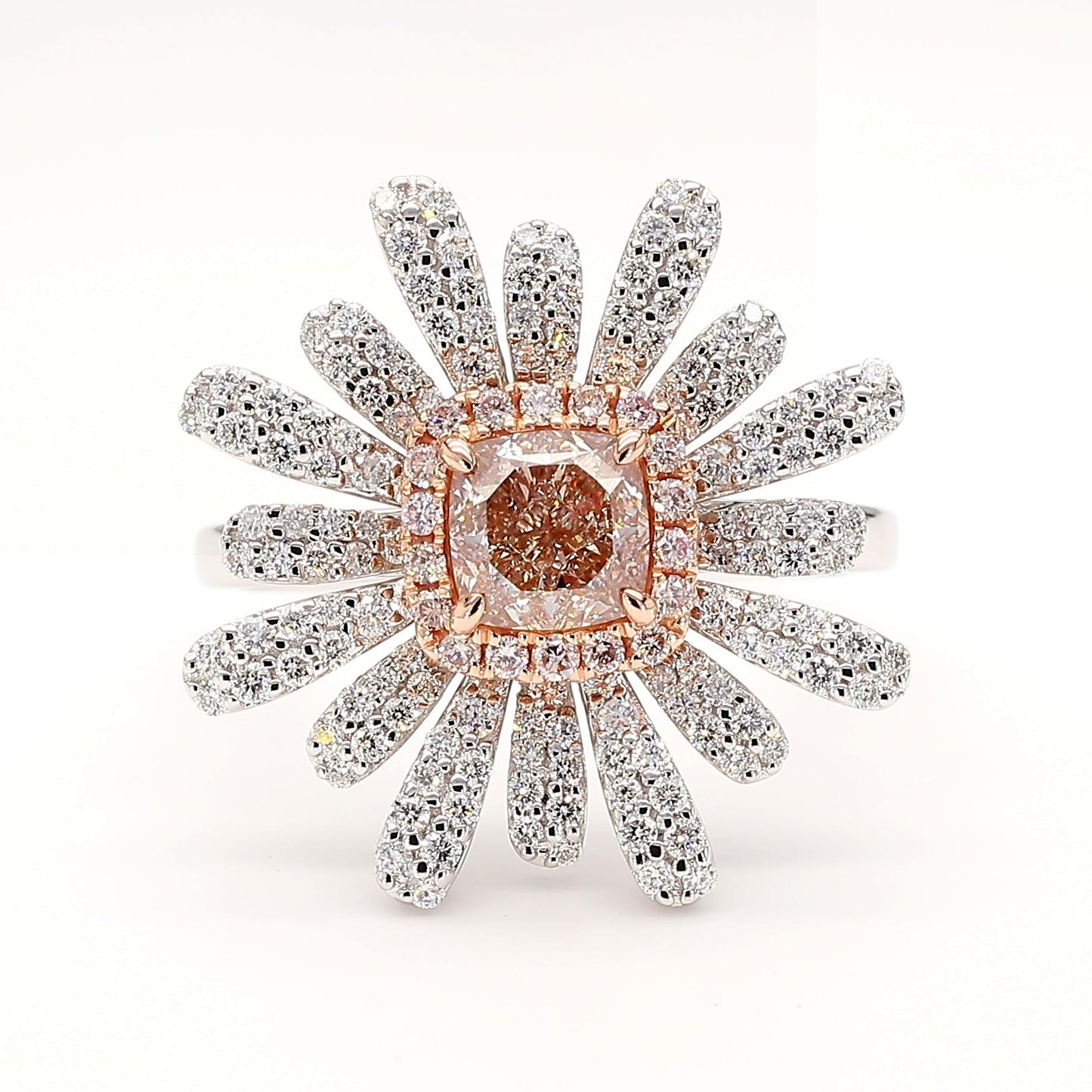 GIA Certified Fancy Pinkish Brown Cushion Diamond 1.84 Carat TW Gold Ring