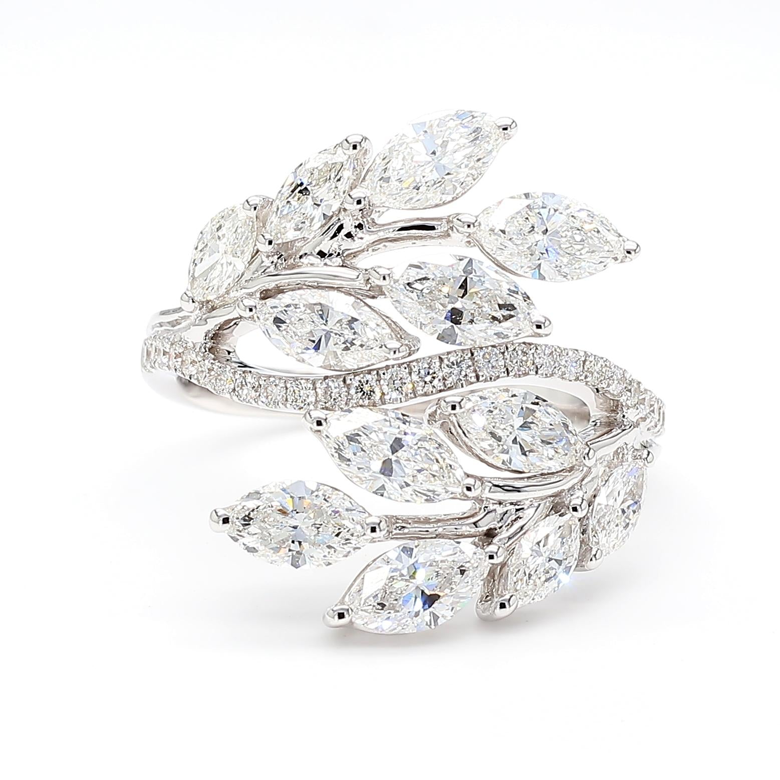 Natural White Marquise Diamond 2.49 Carat TW Gold Cocktail Ring