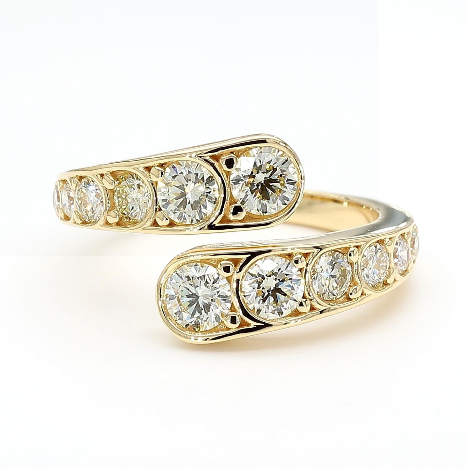 Natural White Round Diamond 1.47 Carat TW Yellow Gold Cocktail Band