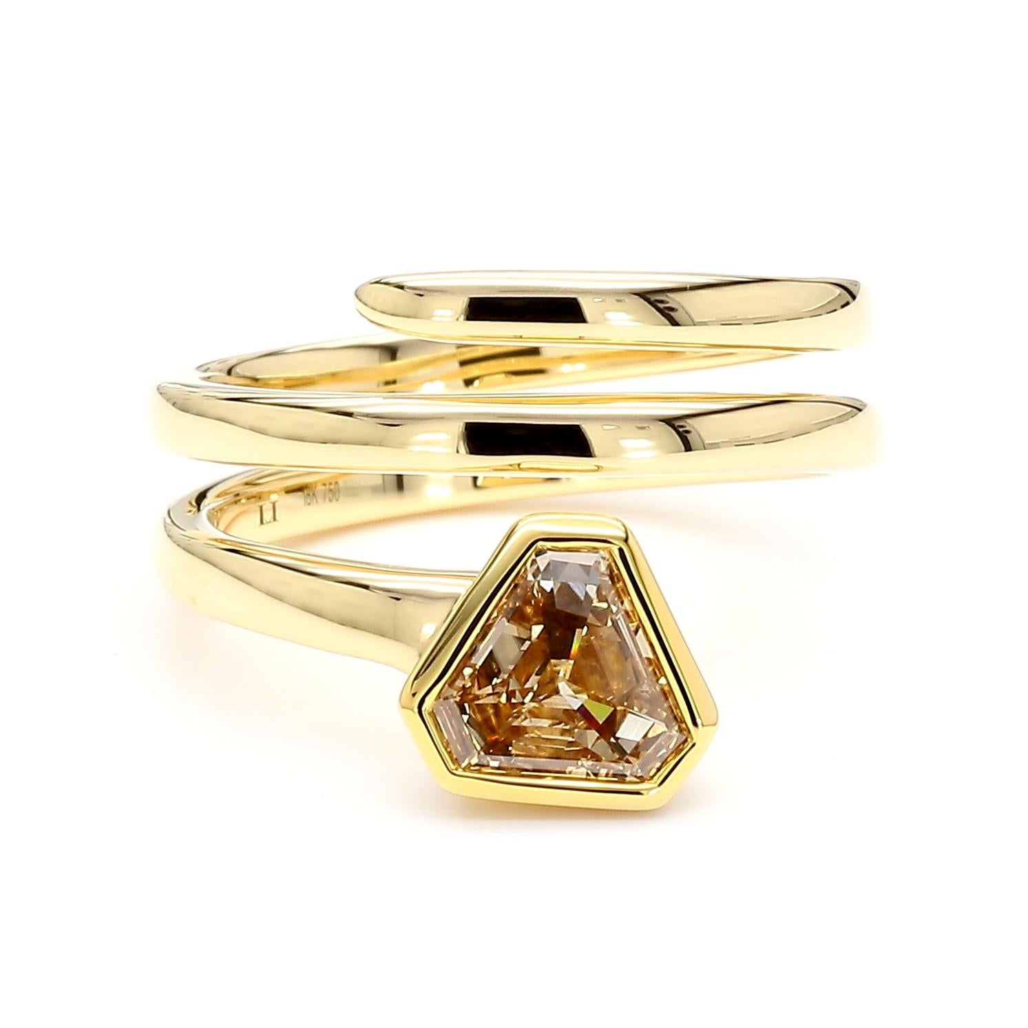 GIA Certified Fancy Brown-Yellow Shield Diamond 0.65 Carat TW Gold Cocktail Ring