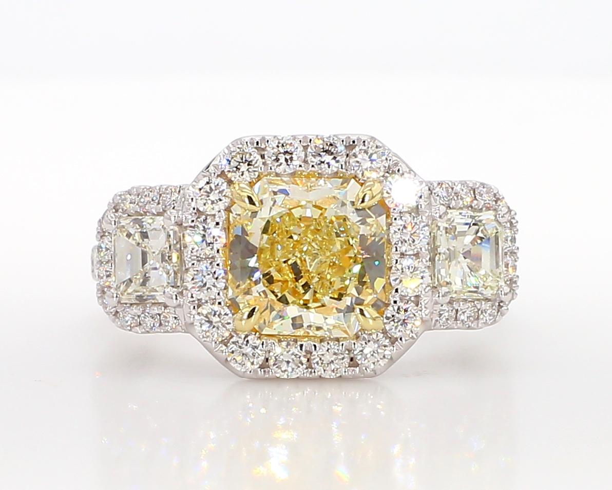 GIA Certified Fancy Light Yellow Radiant Diamond 3.81 Carat TW Cocktail Ring