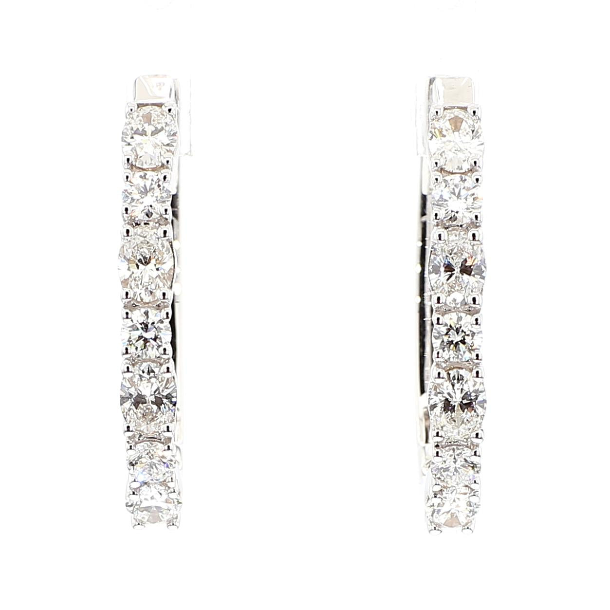 Natural White Oval Diamond 1.67 Carat TW White Gold Hoop Earrings