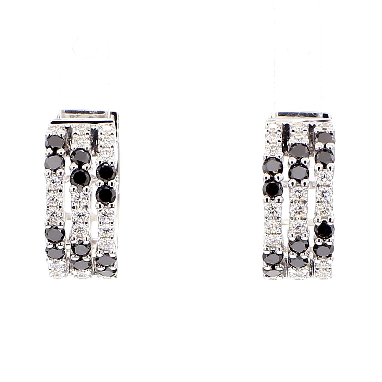 Black Round Diamond 0.65 Carat TW White Gold Hoop Earrings