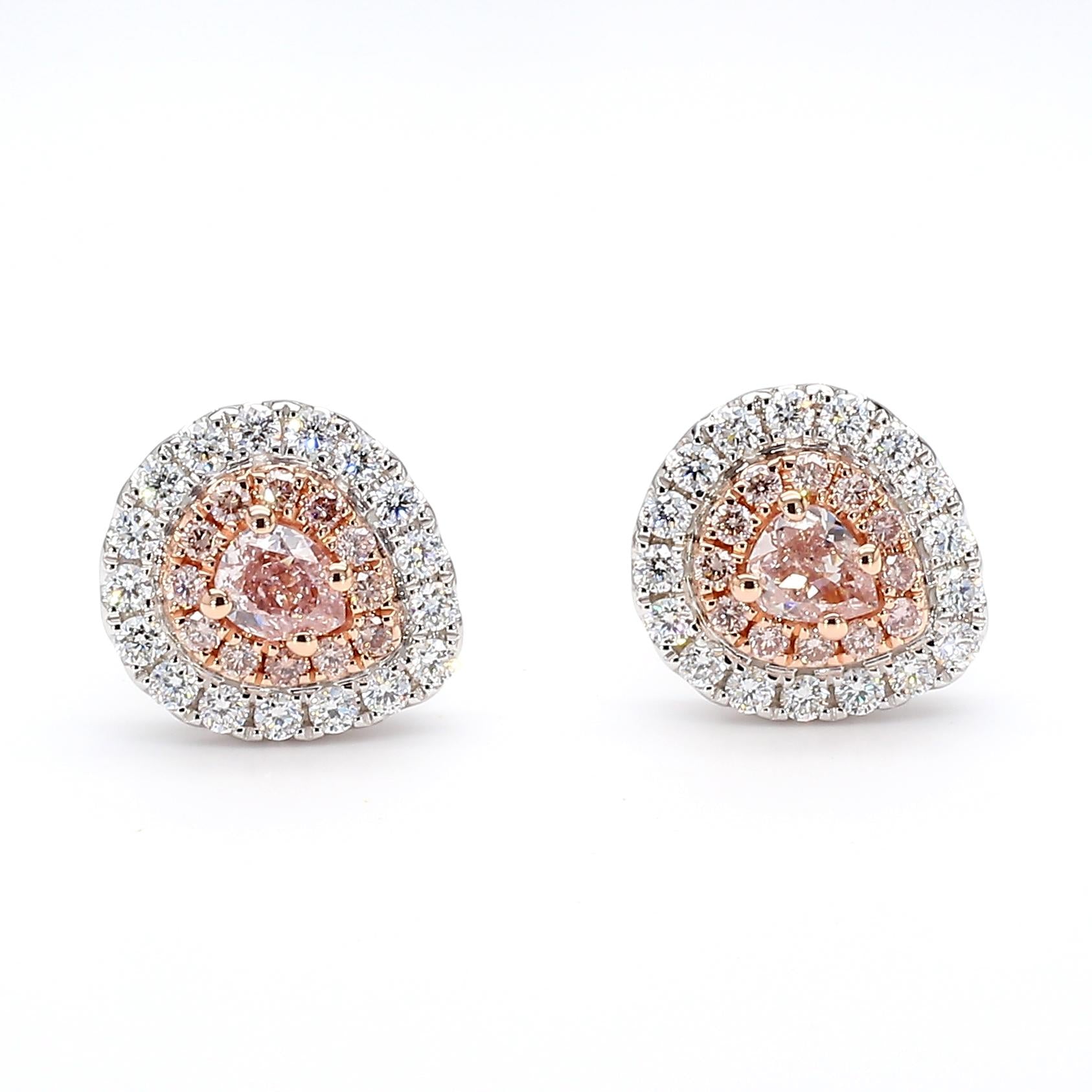GIA Certified Fancy Orangy Pink Pear Diamond 0.96 Carat TW Gold Stud Earrings