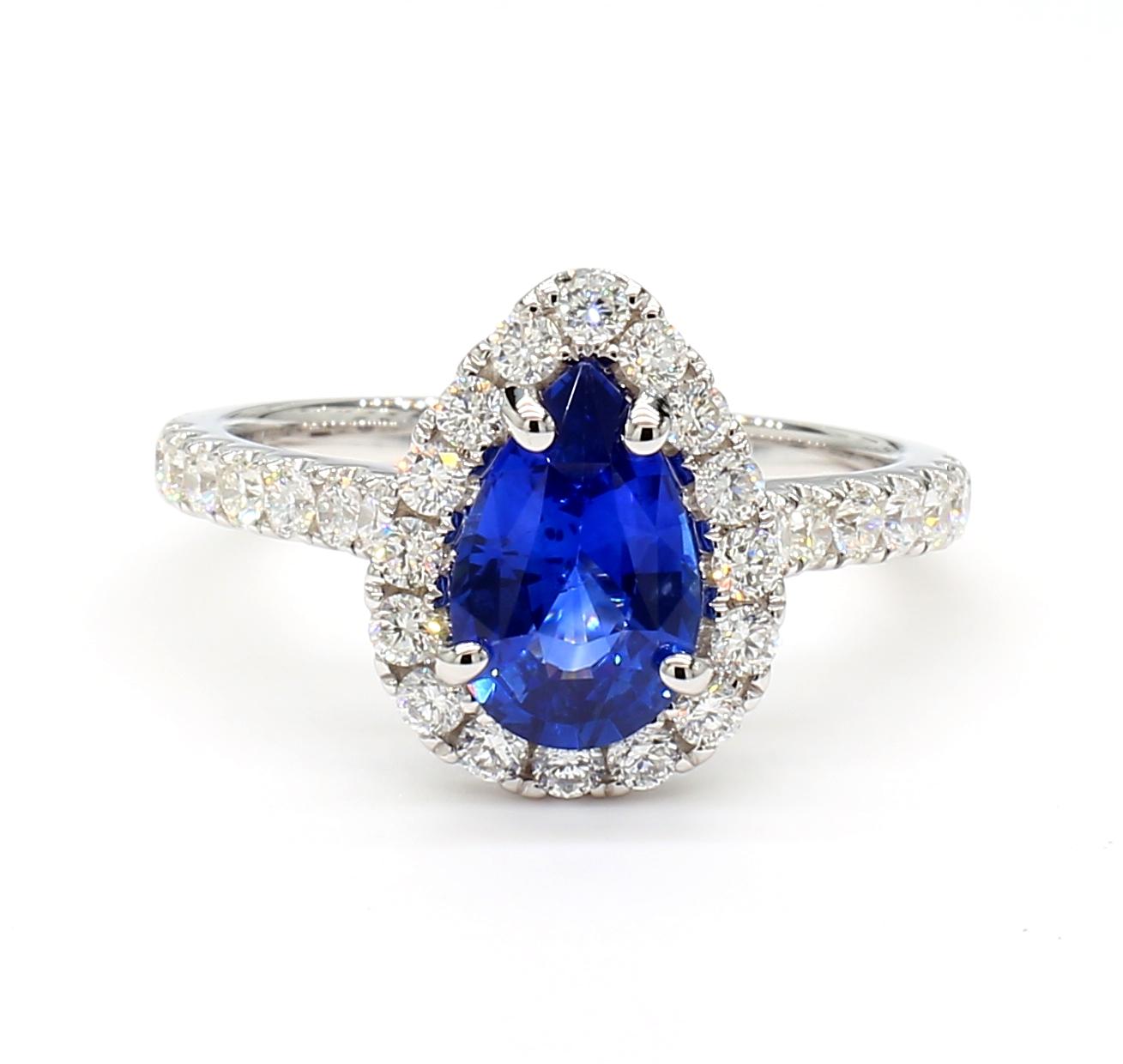 Natural Blue Pear Sapphire and White Diamond 2.22 Carat TW Gold Cocktail Ring