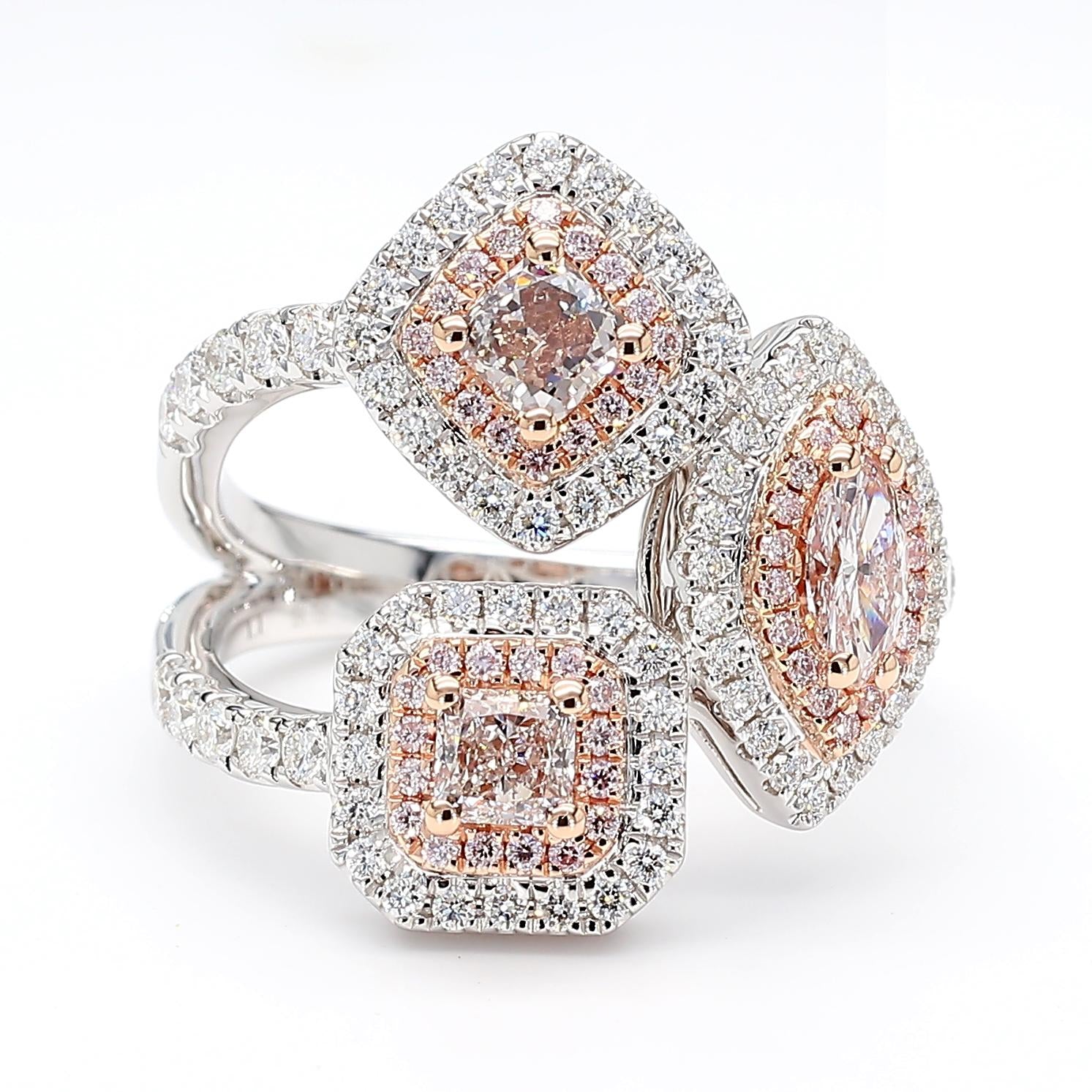 GIA Certified Fancy Pinkish Brown Diamond 1.66 Carat TW Gold Cocktail Ring