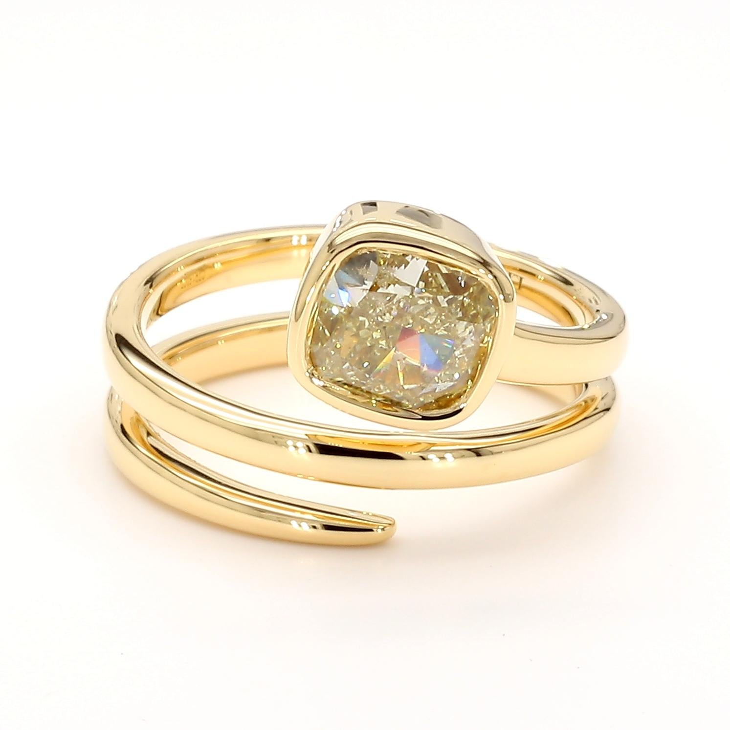 GIA Certified Fancy Light Yellow Cushion Diamond 1.50 Carat TW Cocktail Ring