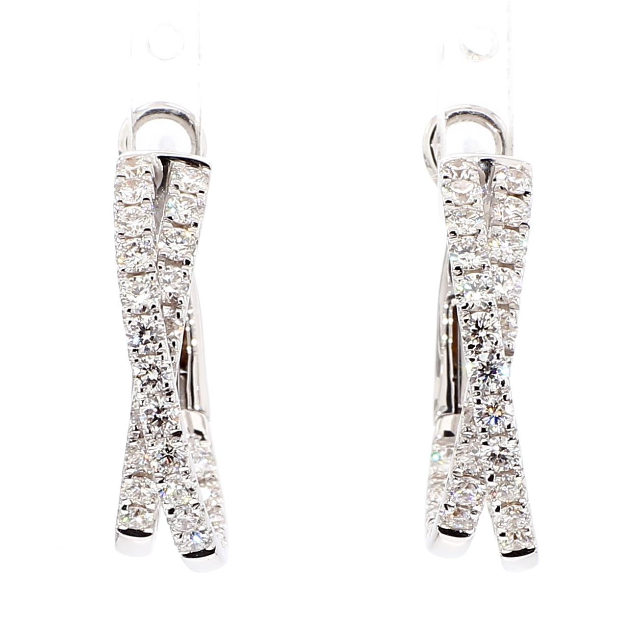 Natural White Round Diamond 1.66 Carat TW White Gold Hoop Earrings