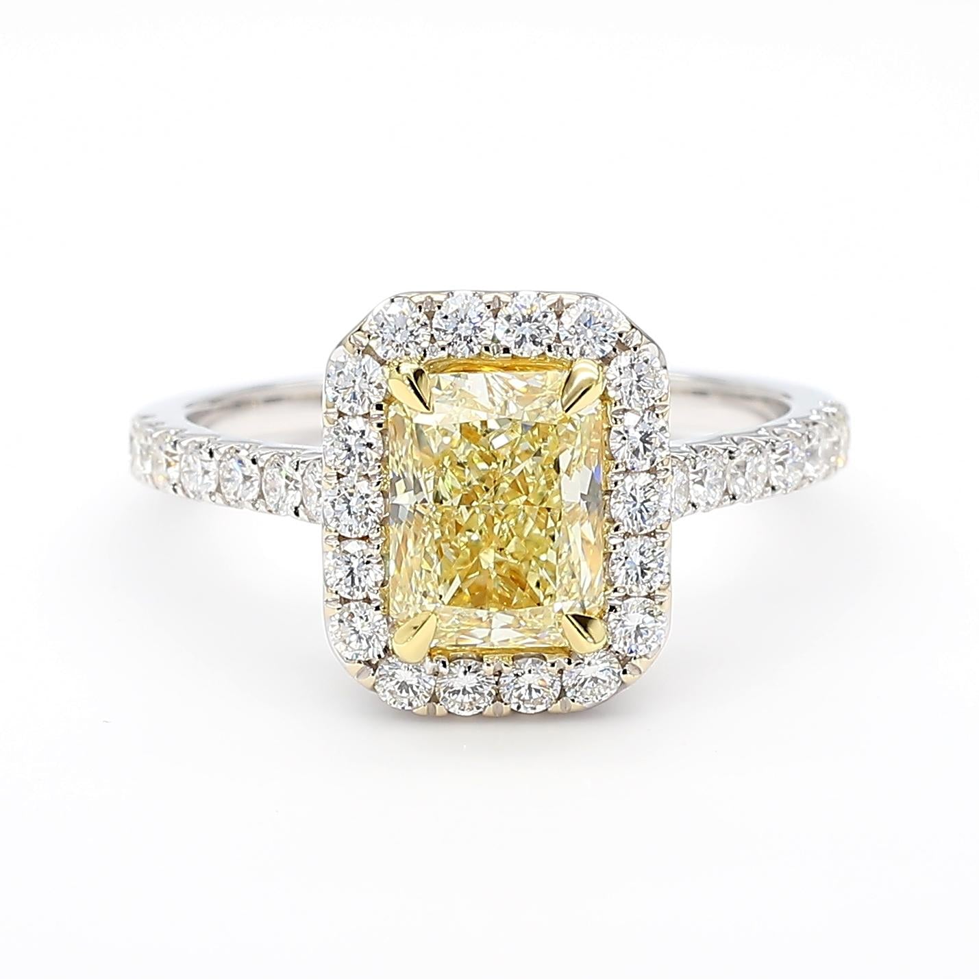 GIA Certified Natural Yellow Radiant Diamond 2.22 Carat TW Gold Cocktail Ring
