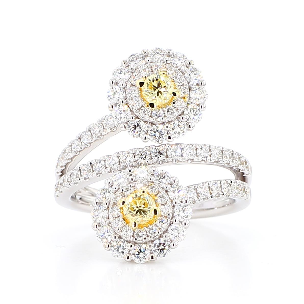Natural Yellow Round Diamond 1.62 Carat TW Gold Cocktail Ring
