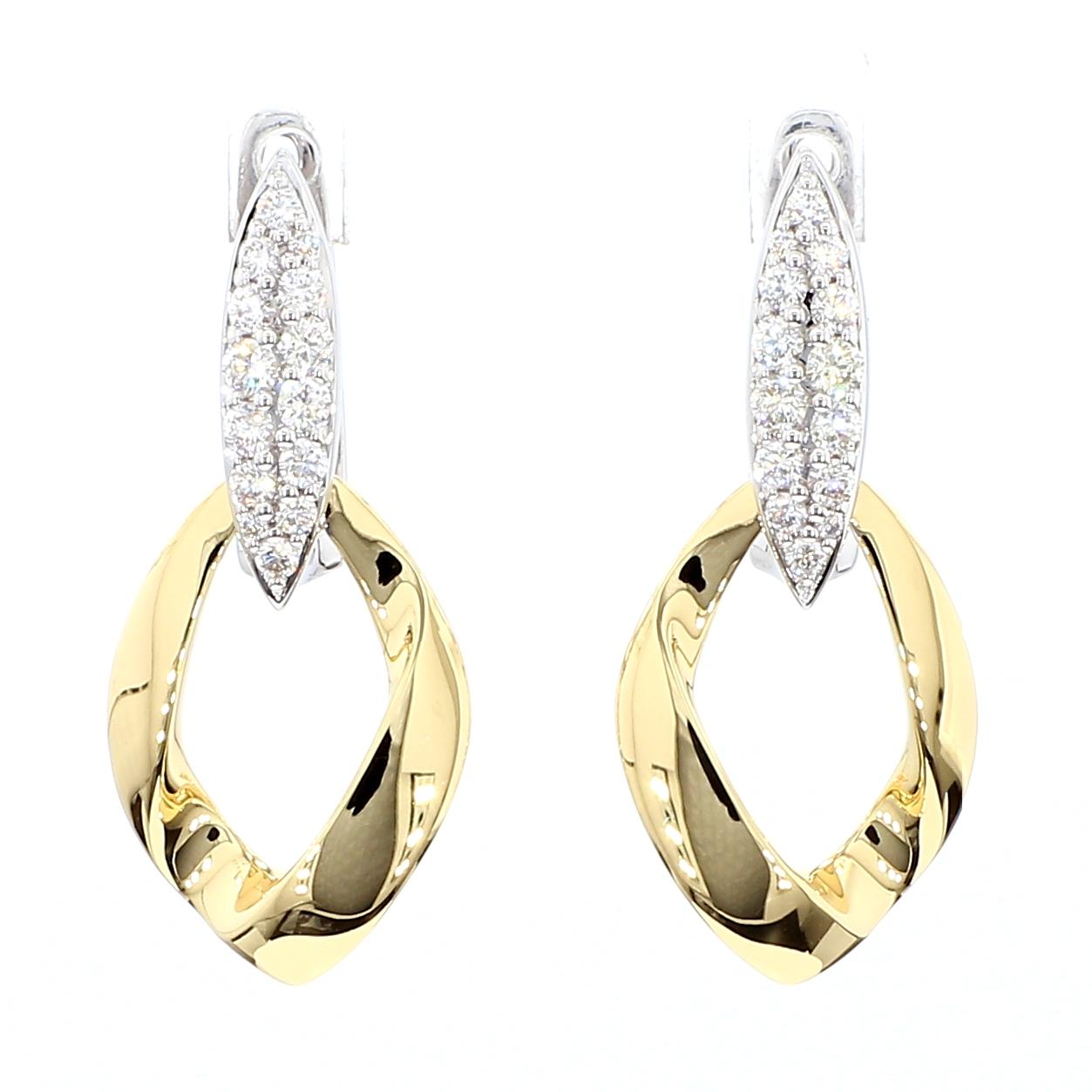Natural White Round Diamond 0.37 Carat TW Gold Dangle Earrings