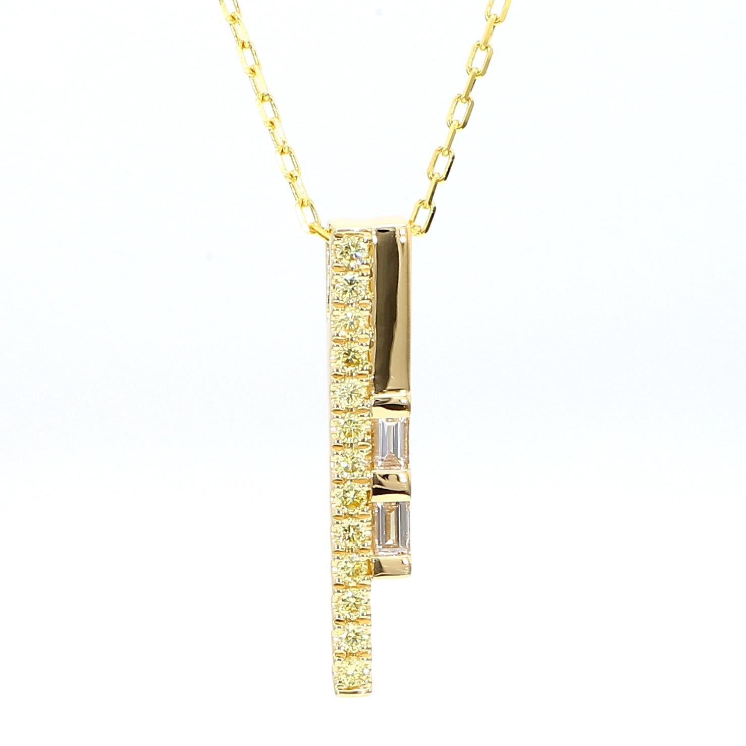 Natural White Baguette Diamond 0.37 Carat TW Yellow Gold Drop Pendant