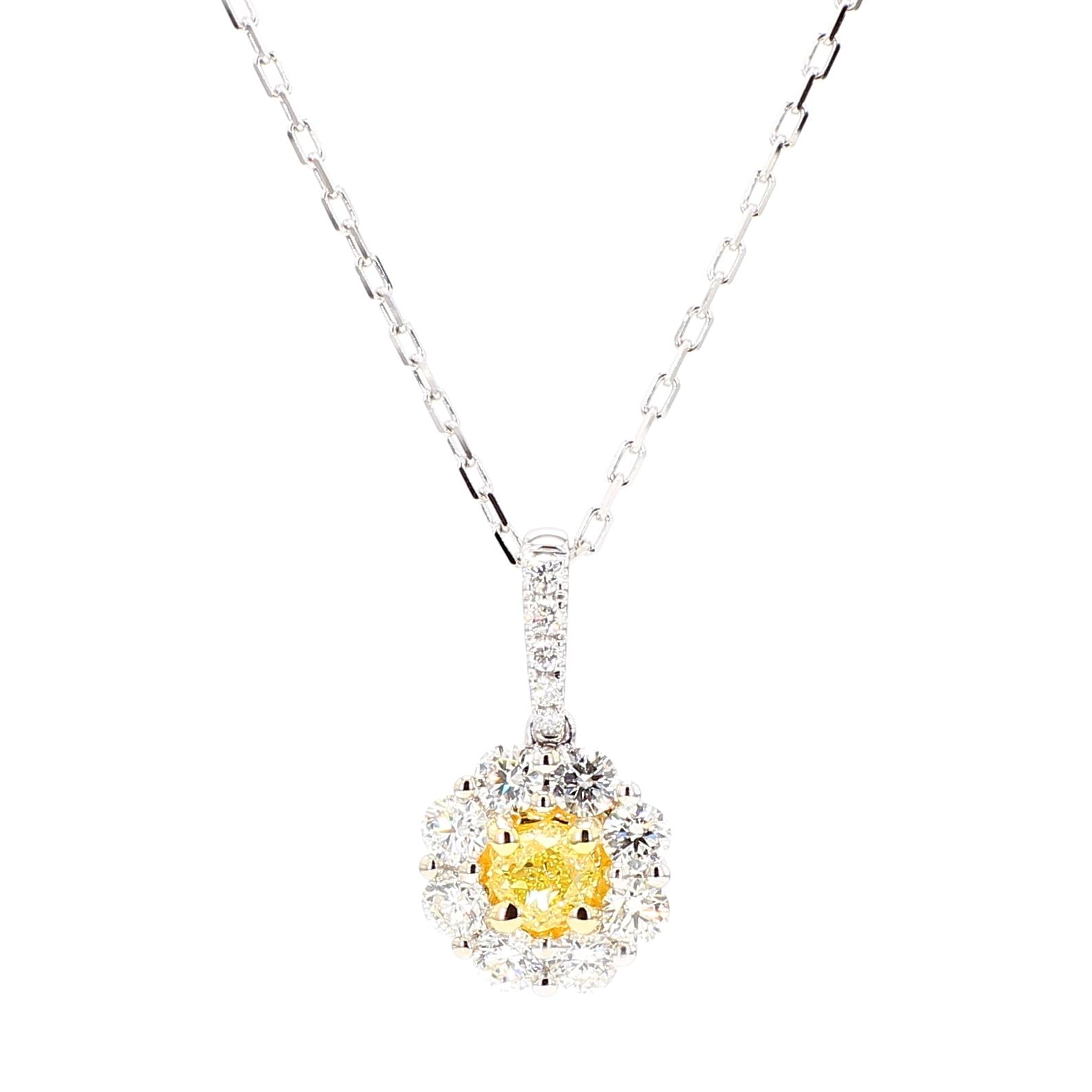 Natural Yellow Cushion Diamond 1.07 Carat TW Gold Drop Pendant