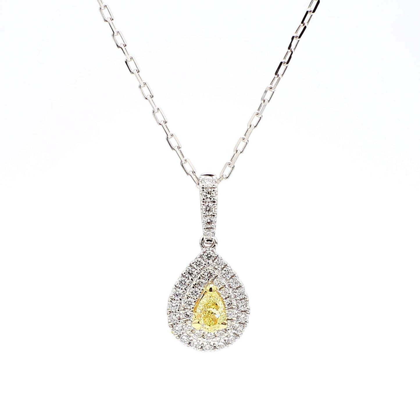 Natural Yellow Pear Diamond 0.43 Carat TW Gold Drop Pendant