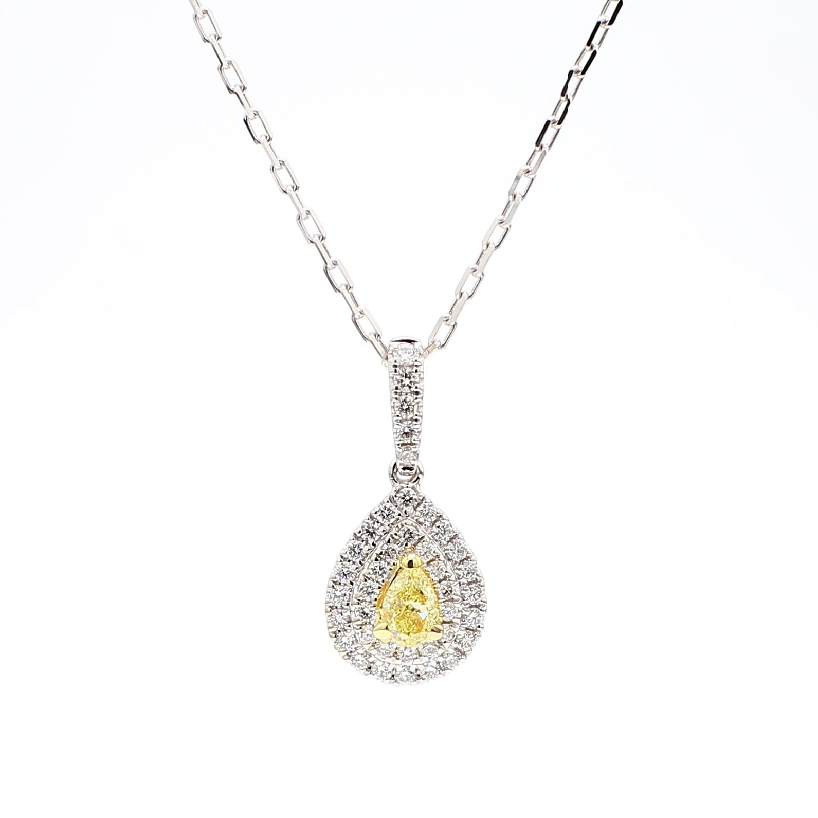 Natural Yellow Pear Diamond 0.43 Carat TW Gold Drop Pendant